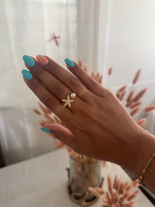 Starfish pearl ring